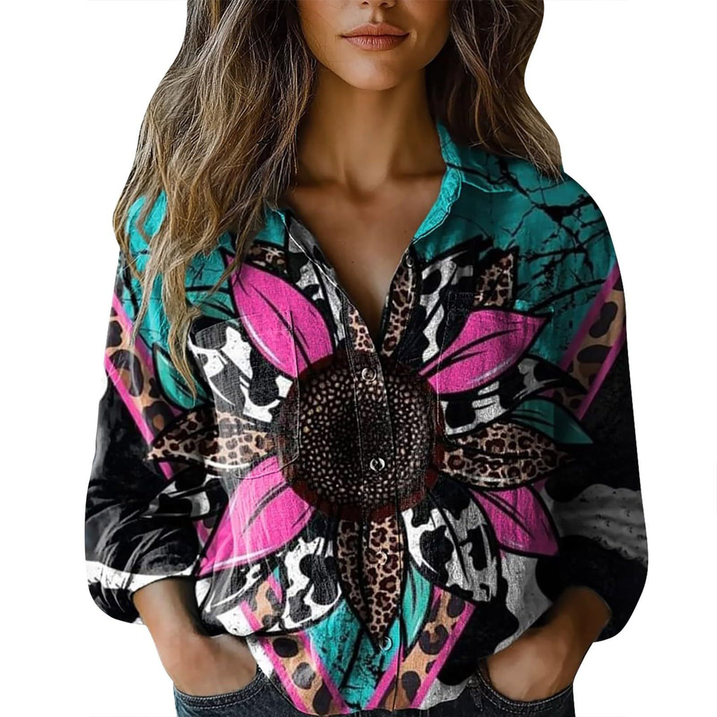 Women's shirt top V-neck printed shirt 082