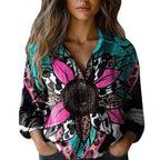 Women's shirt top V-neck printed shirt 082