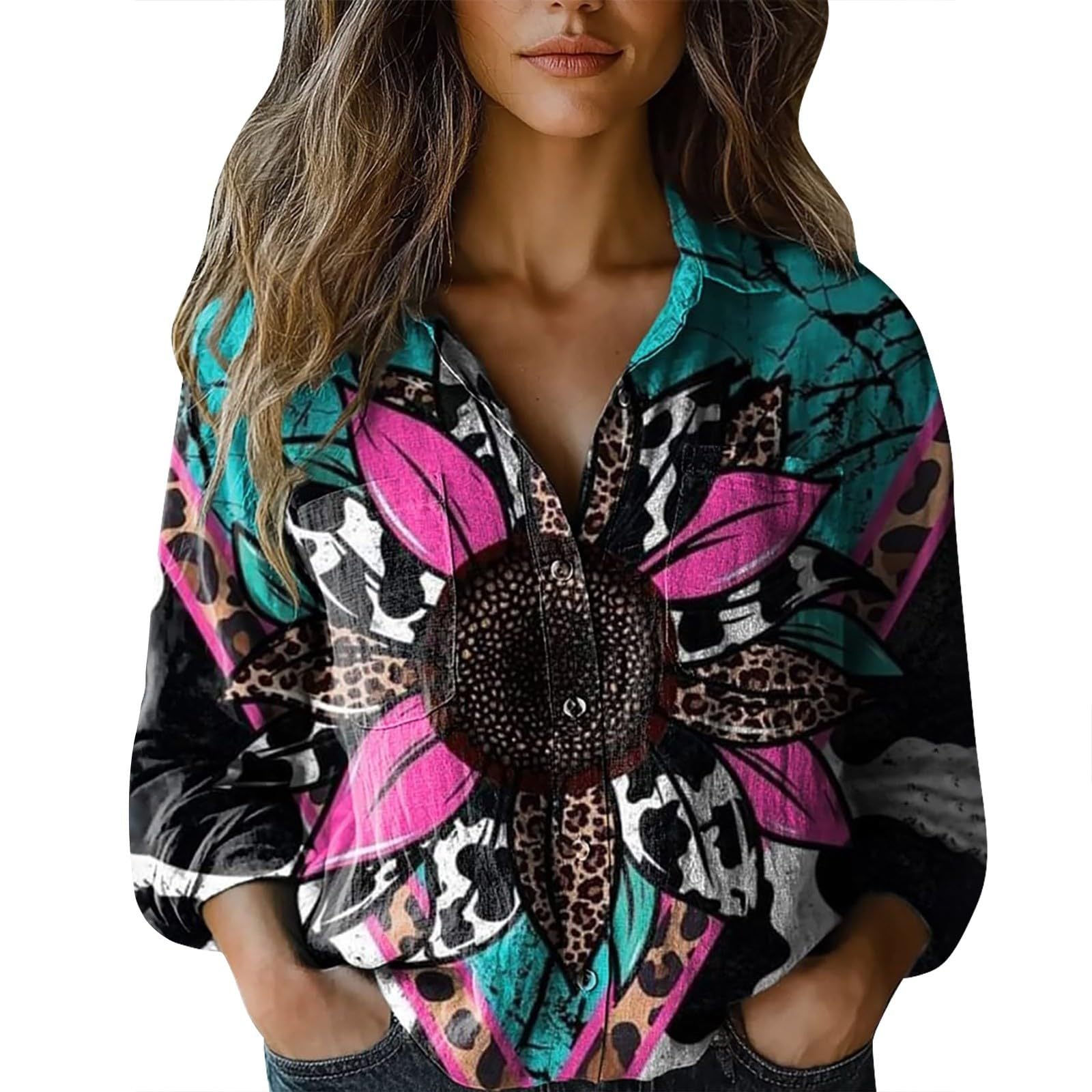 Women's shirt top V-neck printed shirt 082