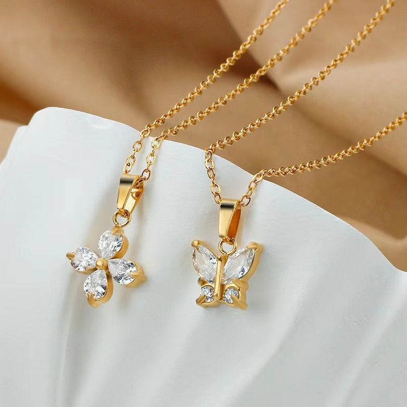 Butterfly shaped 18k gold vacuum electroplated colored zircon women's zircon necklace 262