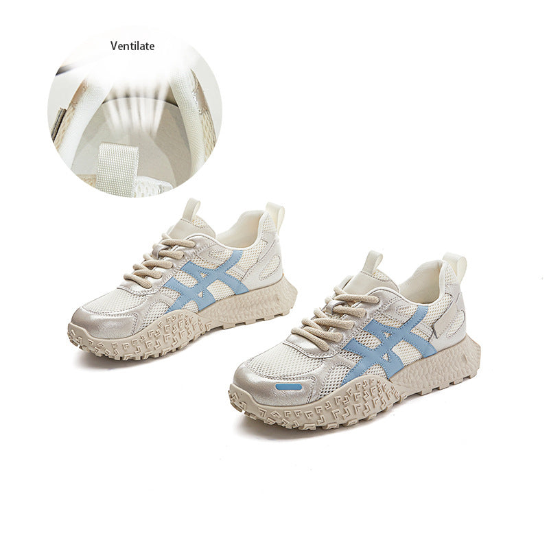 Genuine leather Forrest Gump shoes women's new thick soled mesh breathable 046