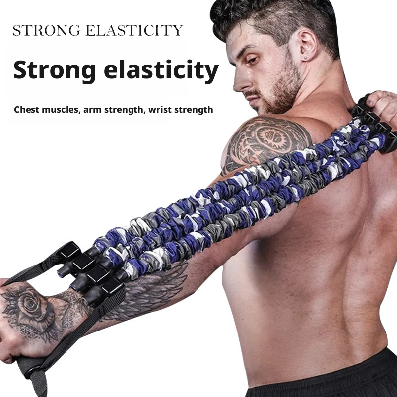 Triple-hole Pull-up Band for Chest Expansion, Arm Strength Training, Latex Fabric Sleeve, Foot Pedal, Resistance Rope 435