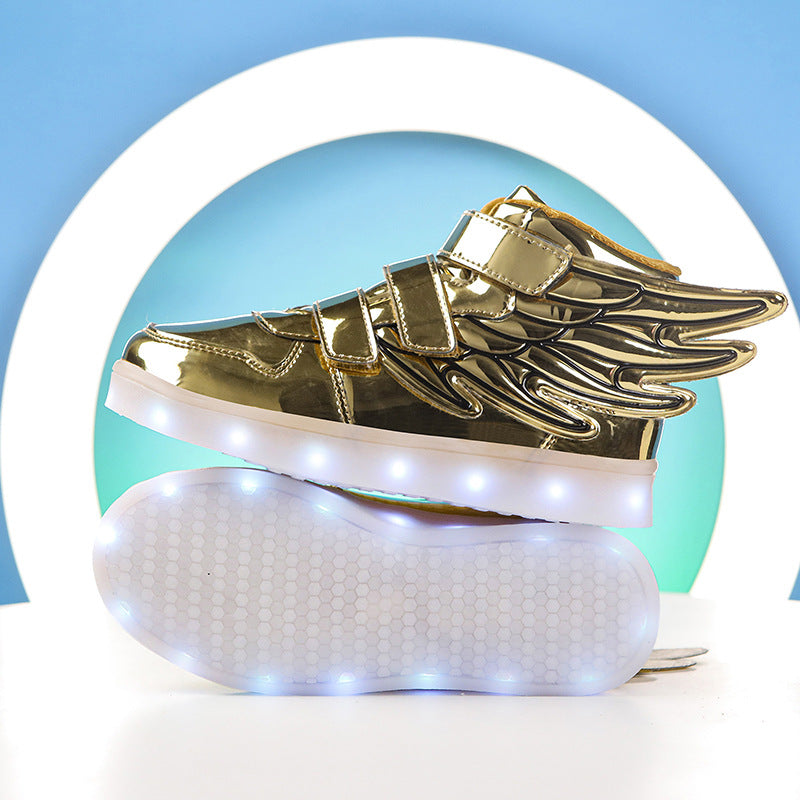 High-top winged light-up sole shoes with LED lights and charging function 096