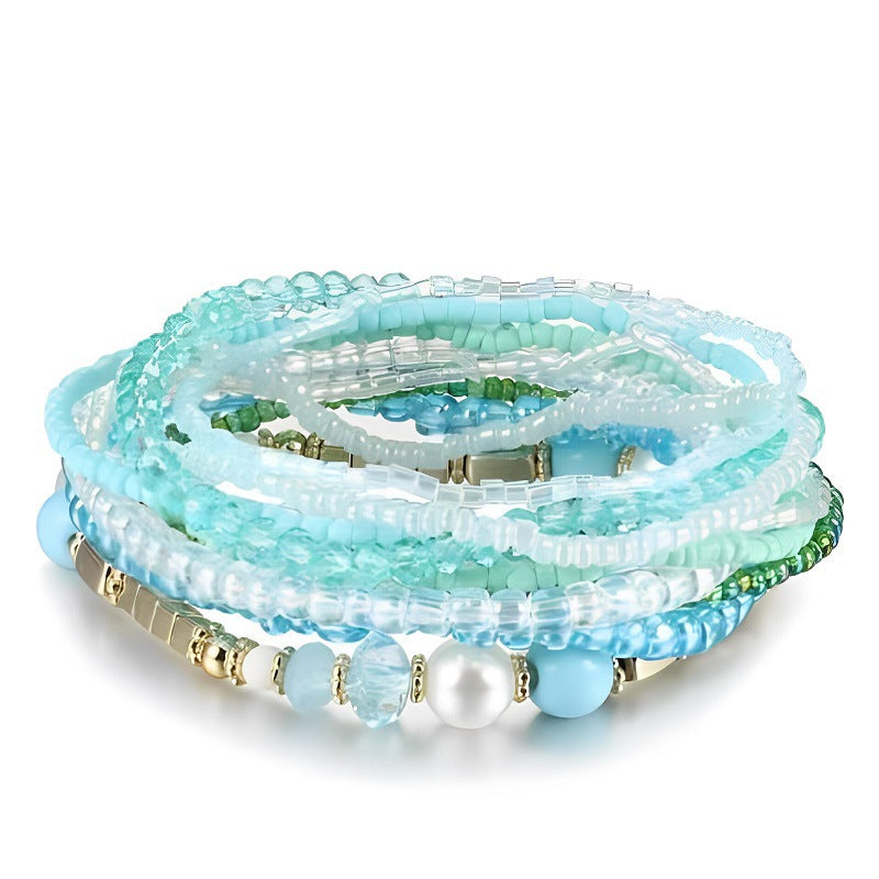Bohemian Rice Bead Bracelet Ins Design Sense Handmade Contrast Stacked Bracelet Set 278