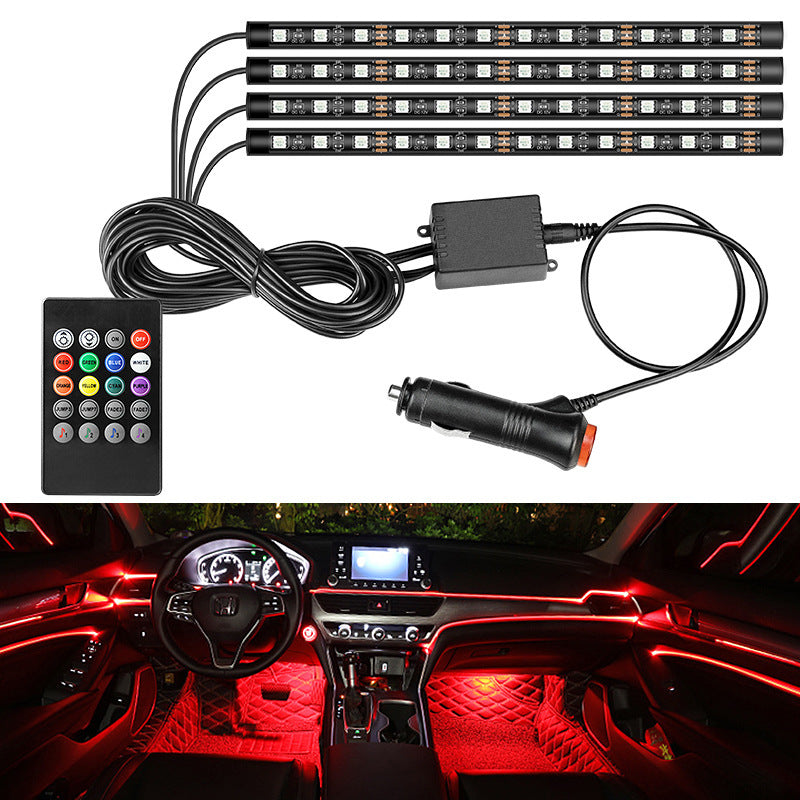In car ambient lighting, wireless USB cigarette lighter, voice controlled foot ambient LED light with infrared 373