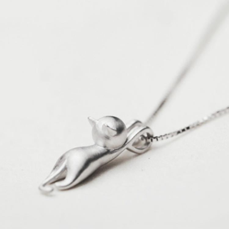 925 silver sandblasted solid three-dimensional cute cat star necklace 274