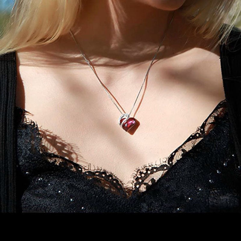 Love shaped geometric birth stone necklace jewelry women's collarbone chain gift 298