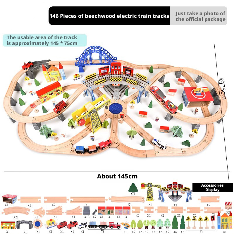 High speed rail wooden track car simulation electric train wooden small train toy package 206