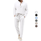 Men's solid color casual T-shirt long sleeved shirt long pants set 085