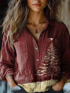 Women's shirt top V-neck printed shirt 082