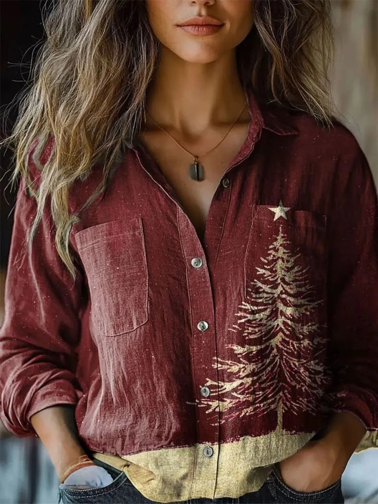 Women's shirt top V-neck printed shirt 082