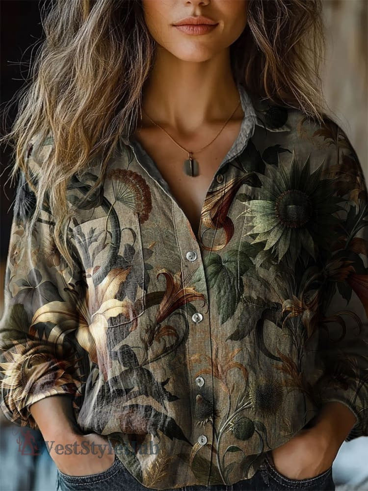 Women's shirt top V-neck printed shirt 082