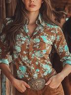 Women's shirt top V-neck printed shirt 082