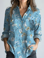 Women's shirt top V-neck printed shirt 082