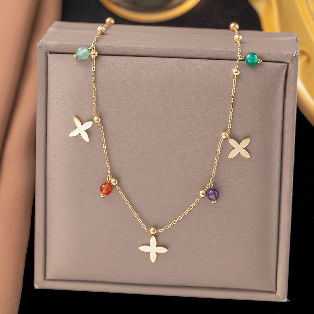 Shell necklace women's titanium steel lock chain 080