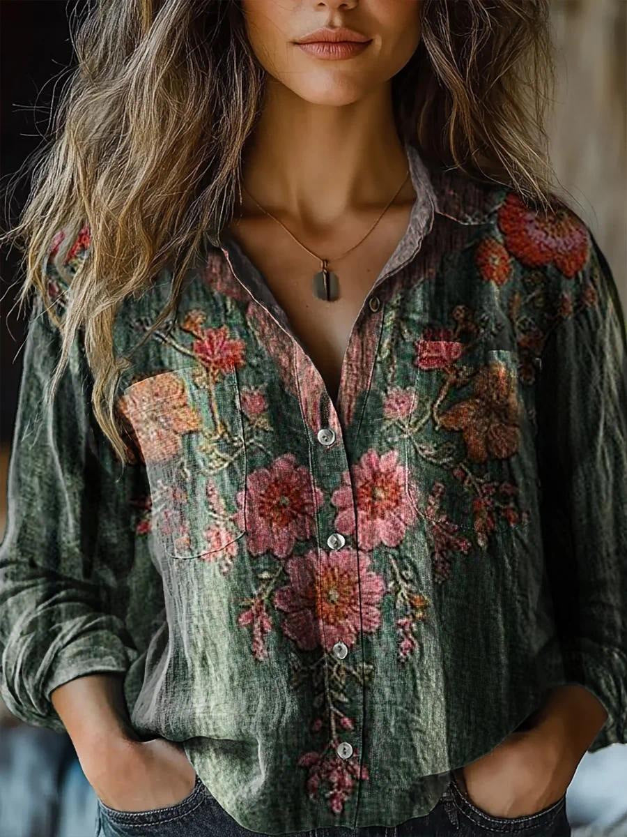 Women's shirt top V-neck printed shirt 082