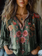Women's shirt top V-neck printed shirt 082