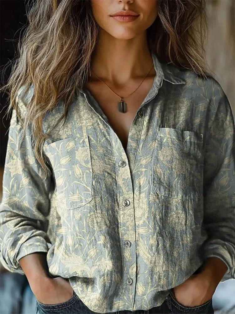 Women's shirt top V-neck printed shirt 082