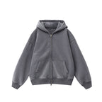 Fleece-lined Washed Vintage Hooded Sweater 053