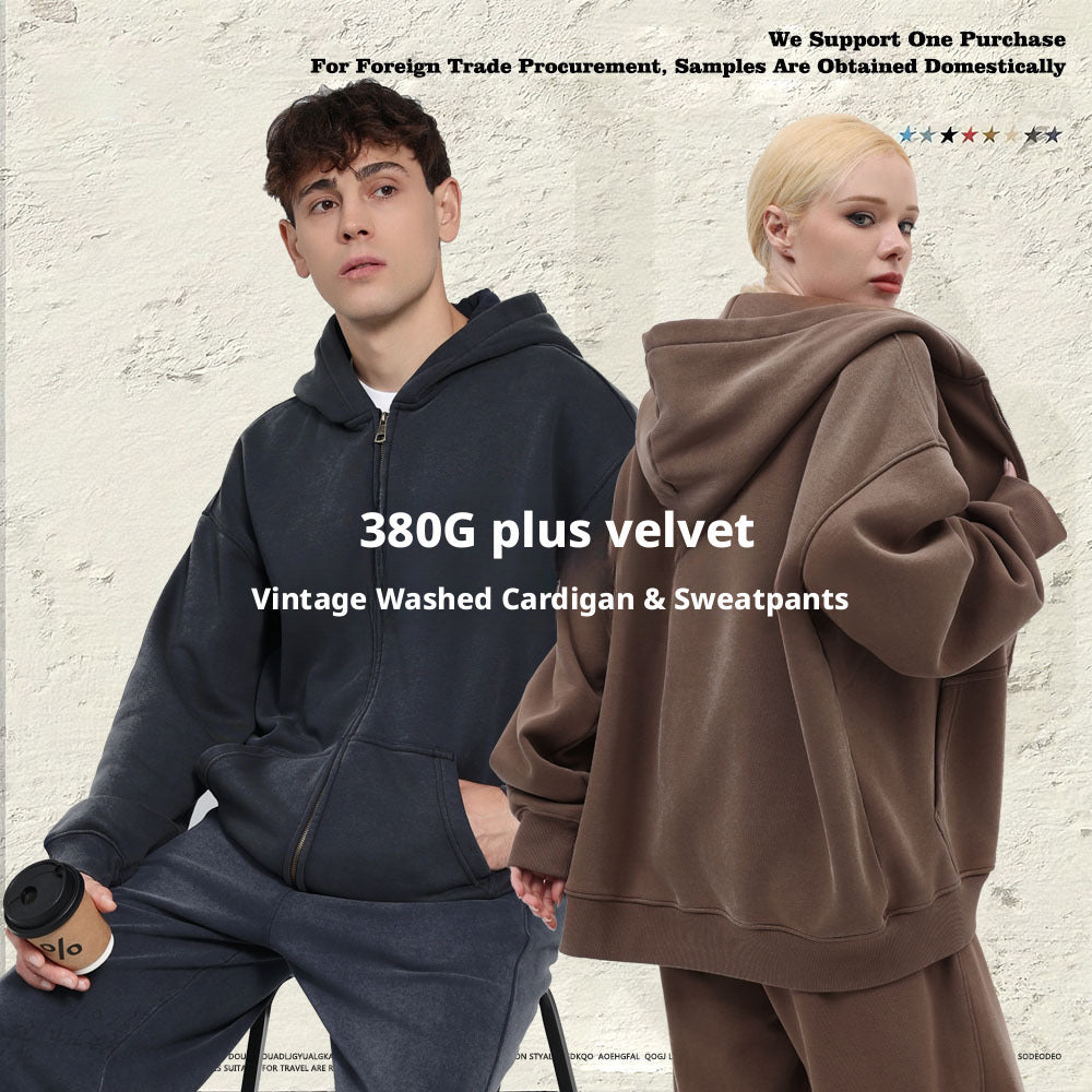 Fleece-lined Washed Vintage Hooded Sweater 053