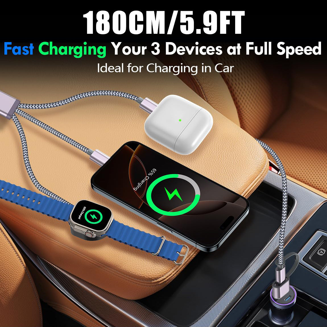 Multi functional two to three 60W fast charging data cable watch magnetic charging 363