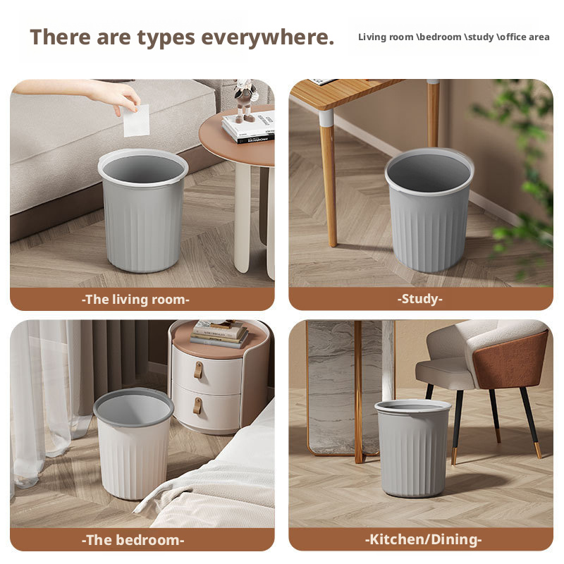 Plastic household kitchen bedroom toilet simple large size lidless pressure ring trash can 019