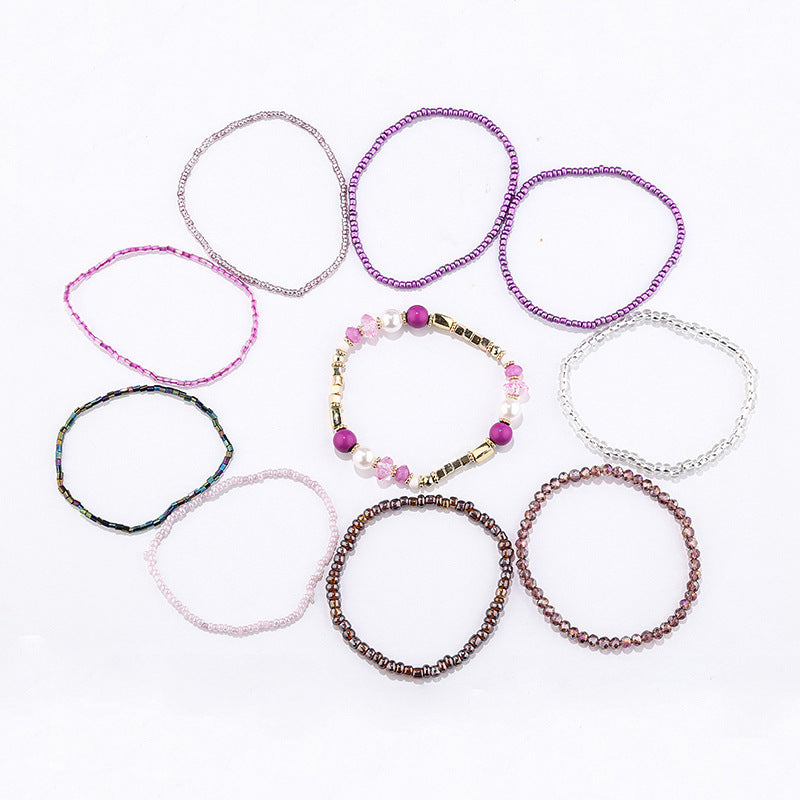 Bohemian Rice Bead Bracelet Ins Design Sense Handmade Contrast Stacked Bracelet Set 278