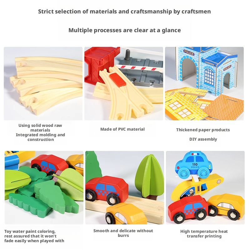 High speed rail wooden track car simulation electric train wooden small train toy package 206