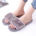 Open mouth hairy women's indoor wooden floor warm cotton slippers 050