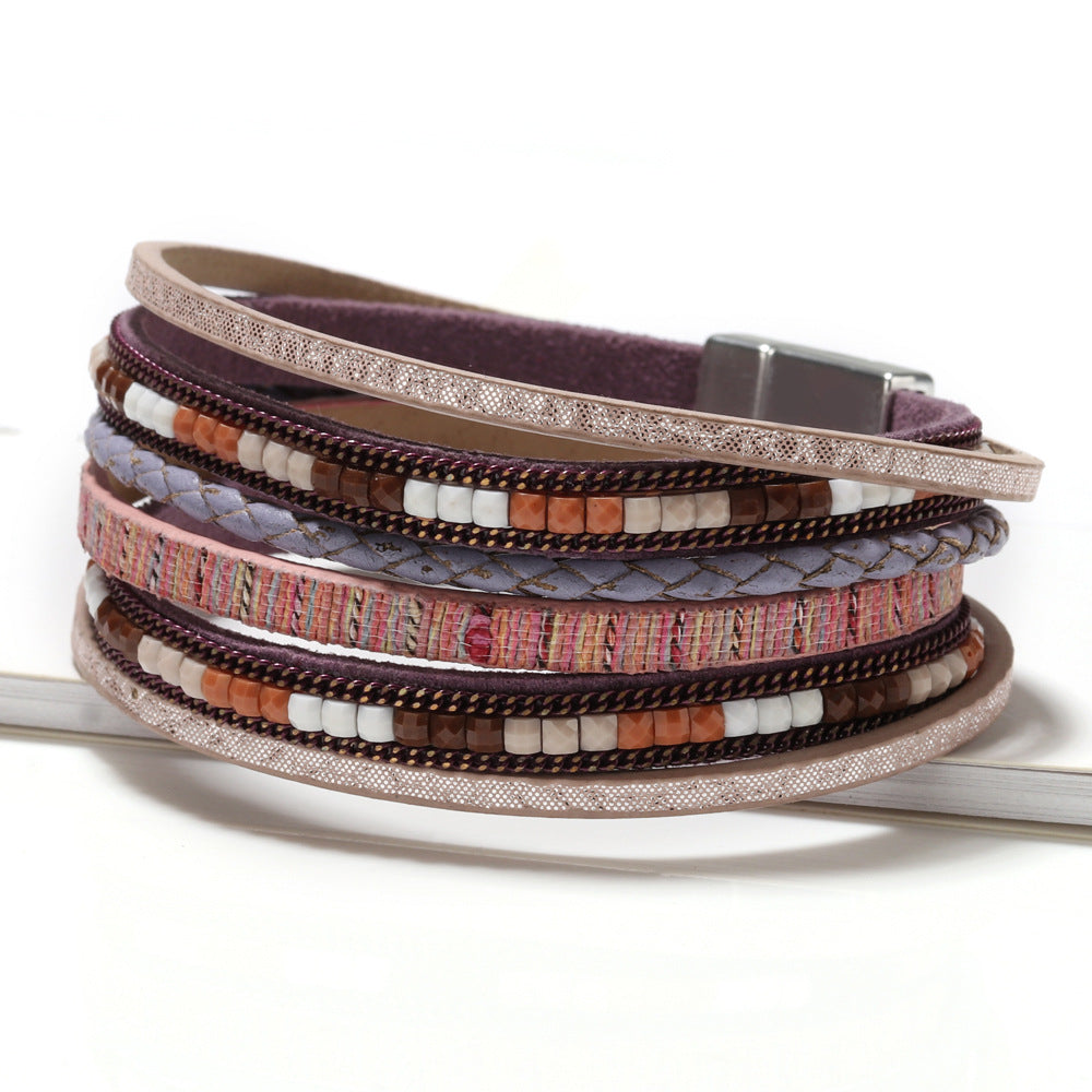 Bohemian hand woven leather bracelet, multi-layer PU bracelet 297