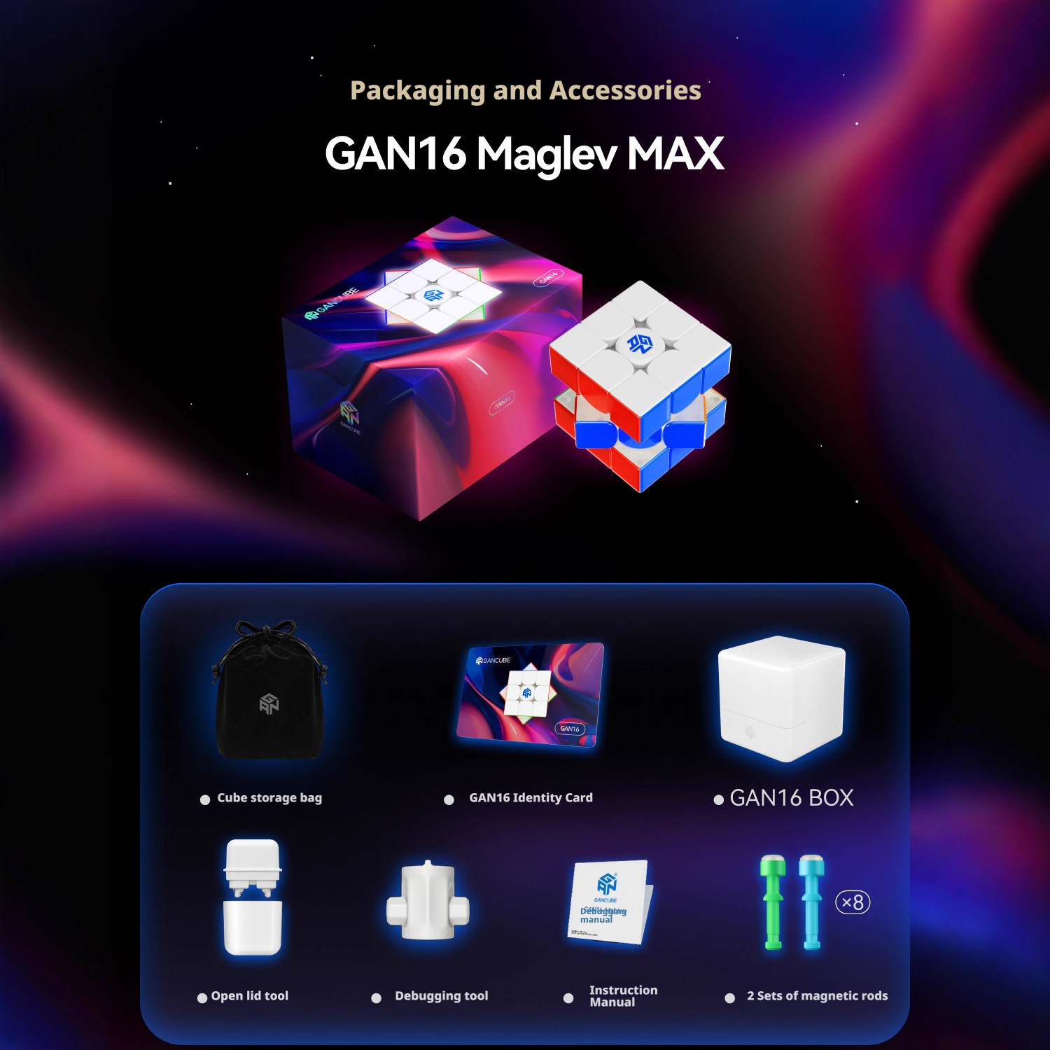 GAN16 Maglev Max UV Magnetic Edition Third Order Rubik's Cube Diamond Face Competition 255