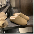 Leather sole thick base lambskin fur 3.5cm height warming fluffy slipper 120