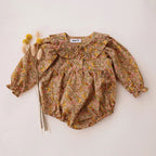 Imitation hemp floral baby girl crawling suit lace collar 095