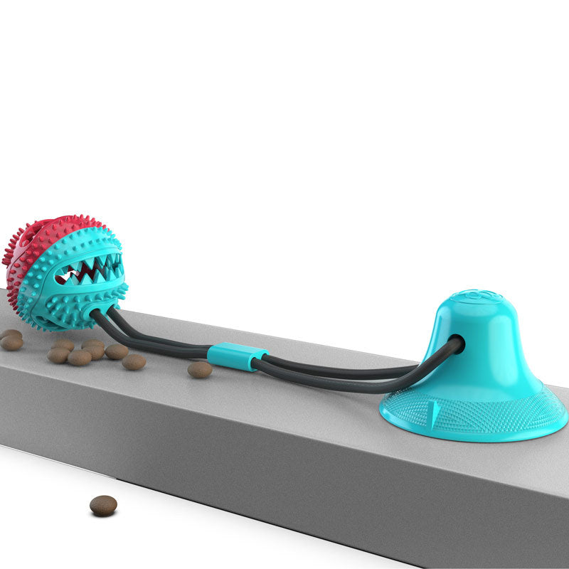 Teeth grinding food dispenser, chew resistant ball, suction cup dog toy 222