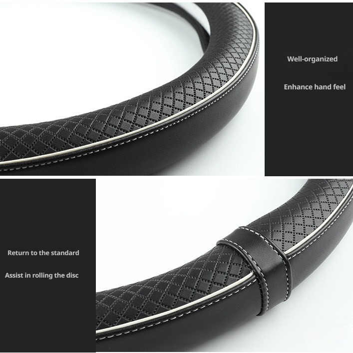 Car steering wheel cover with microfiber leather diamond embossed tape for anti slip 376