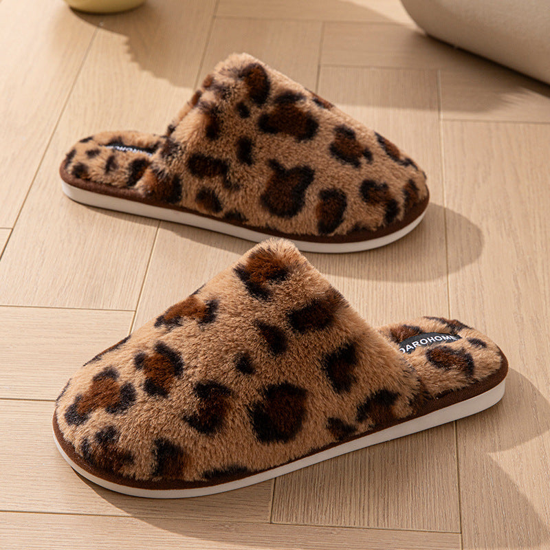 Leopard print slippers floor slippers warm cotton slippers 049