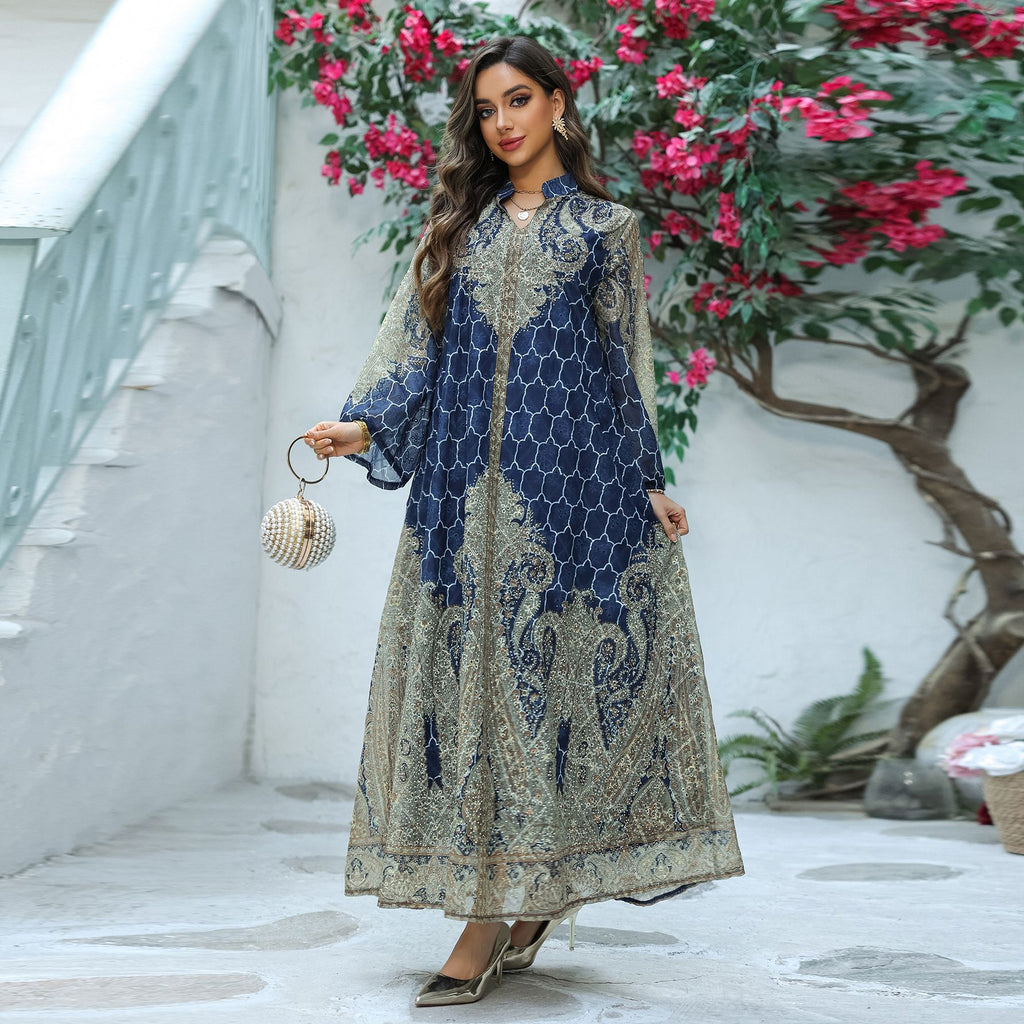 Muslim women's Abaya robe embroidered dress 088