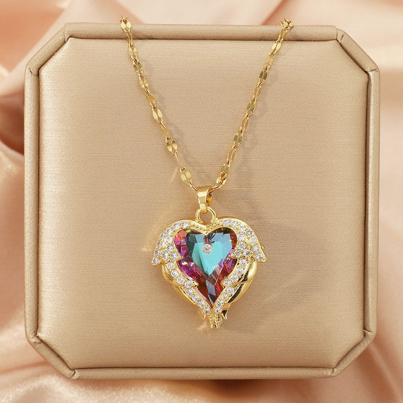 Ocean Heart Necklace Women's Love shaped Crystal Pendant 299
