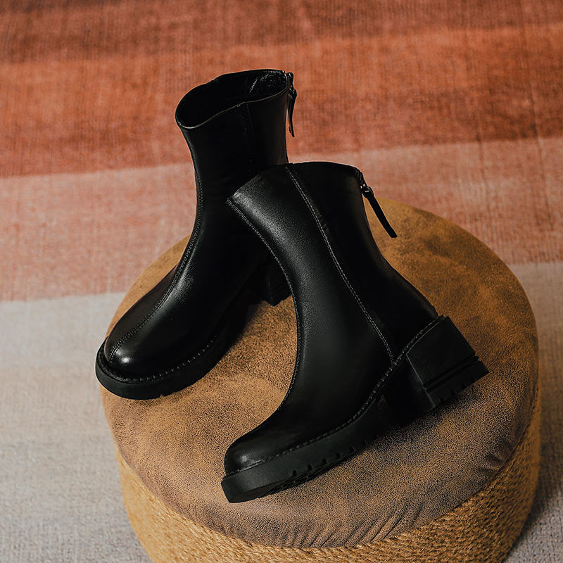 Thick heeled short boots for women in spring and autumn brown thick soled Martin boots 119