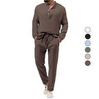 Men's solid color casual T-shirt long sleeved shirt long pants set 085