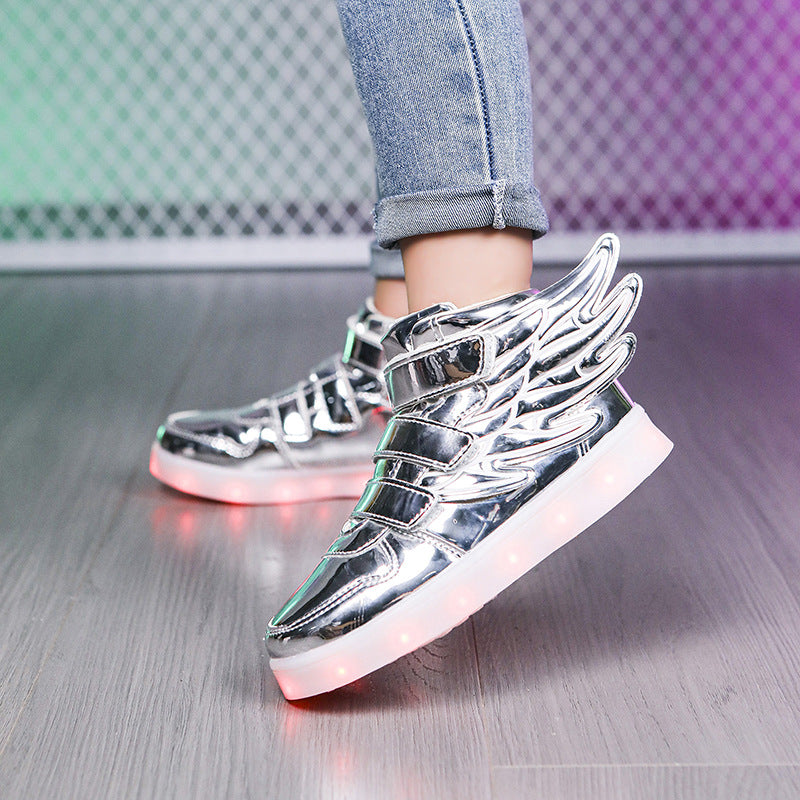 High-top winged light-up sole shoes with LED lights and charging function 096