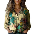 Women's shirt top V-neck printed shirt 082