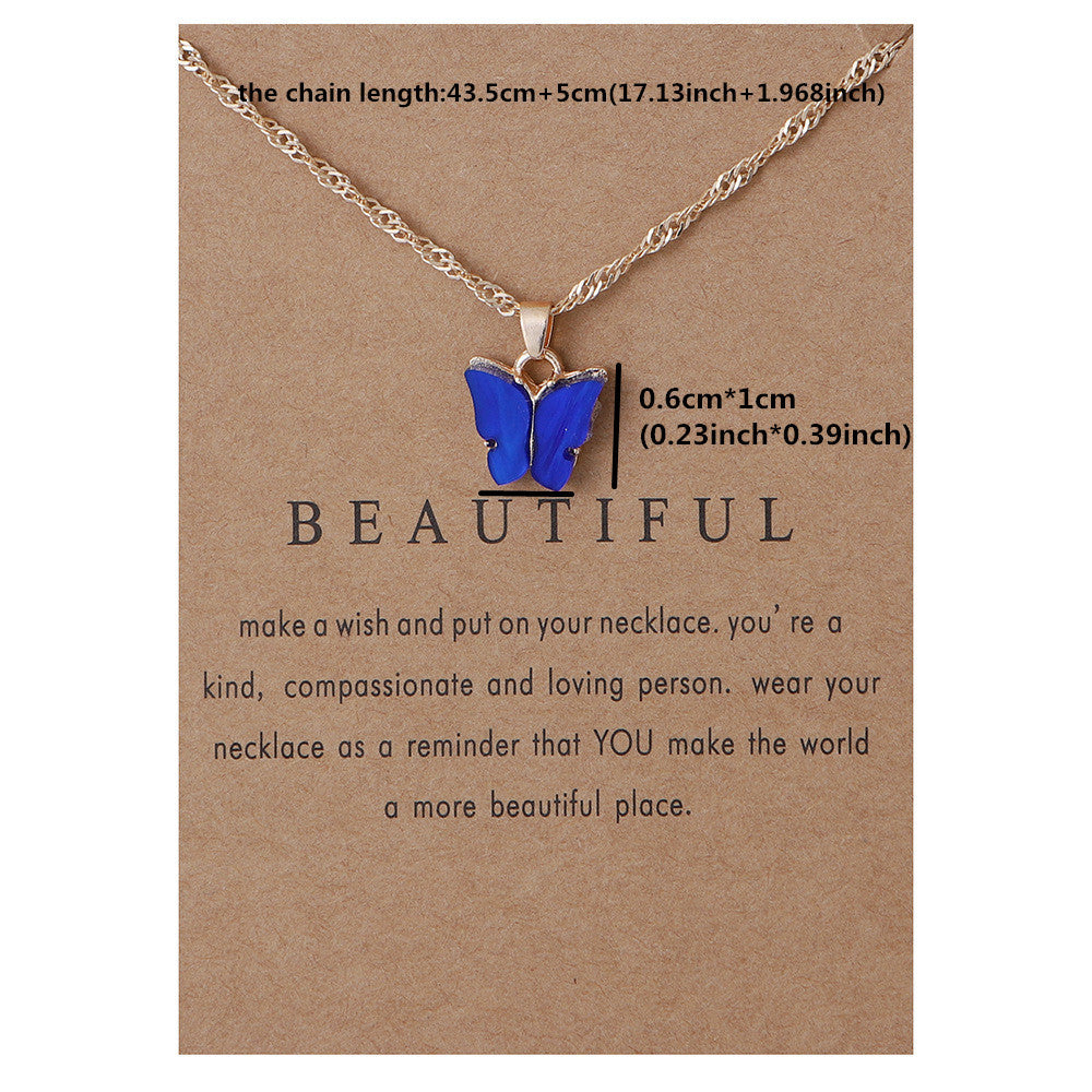 Acrylic butterfly pendant necklace collarbone chain accessory 296