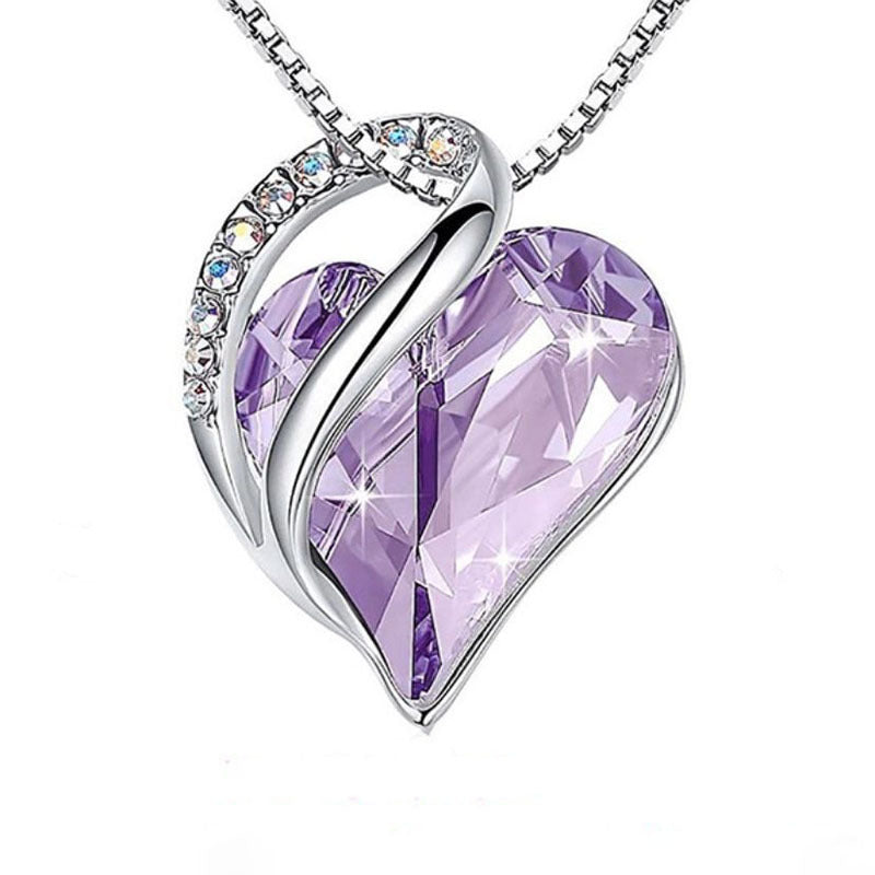 Love shaped geometric birth stone necklace jewelry women's collarbone chain gift 298