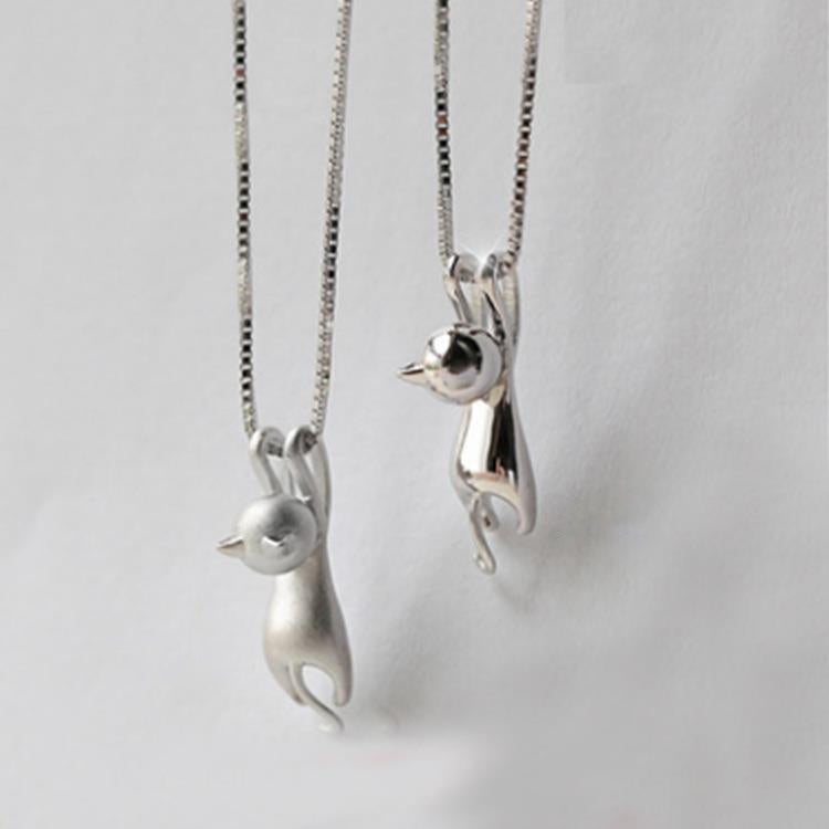 925 silver sandblasted solid three-dimensional cute cat star necklace 274