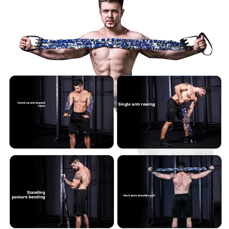 Triple-hole Pull-up Band for Chest Expansion, Arm Strength Training, Latex Fabric Sleeve, Foot Pedal, Resistance Rope 435