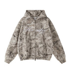 Autumn and winter heat transfer camouflage letters 3D embroidery plus velvet hooded sweatshirt zipper jacket men7609
