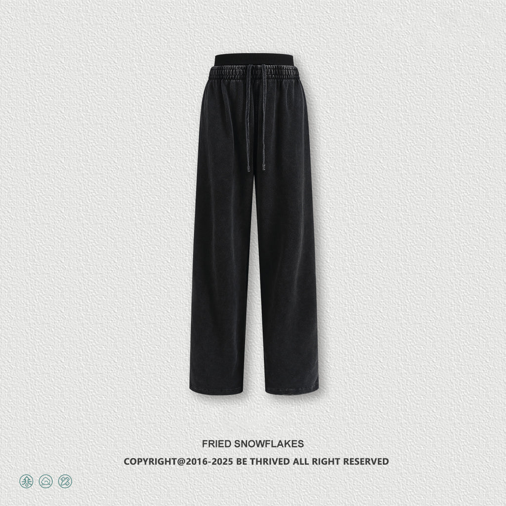 European and American trendy retro style distressed slimming double waistband casual straight leg trousers for women  N25551