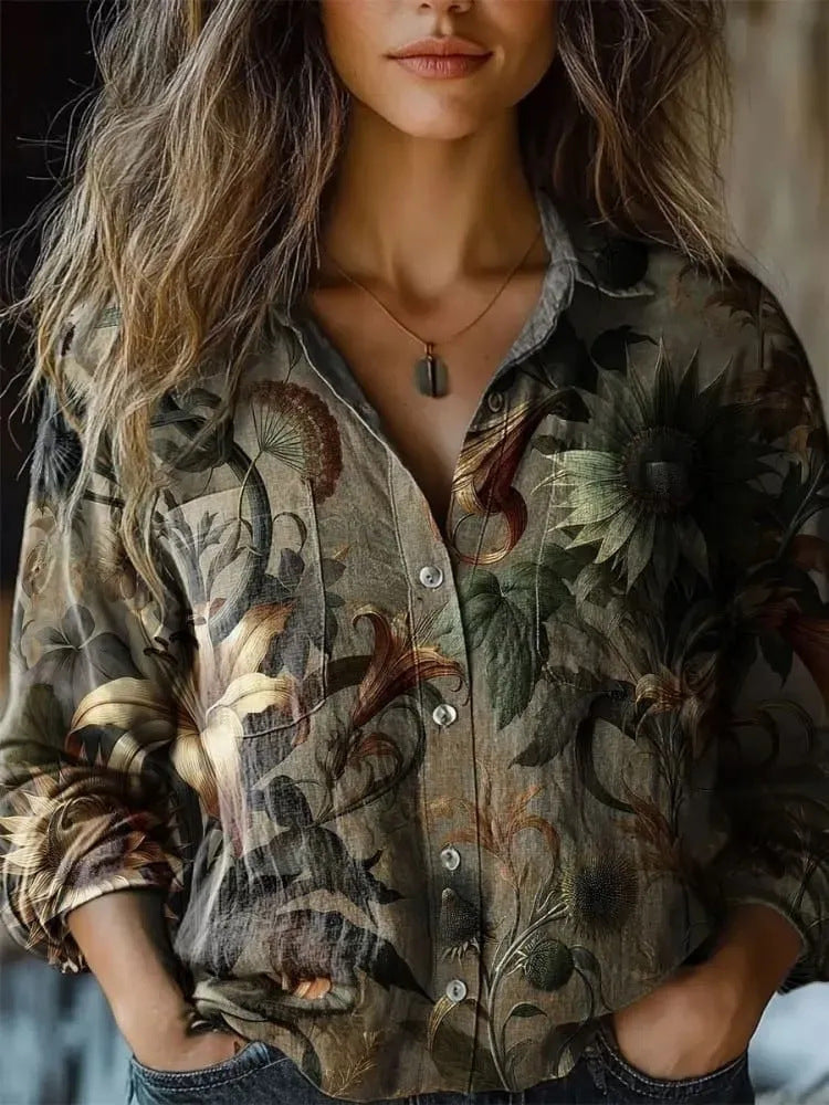 Women's shirt top V-neck printed shirt 082