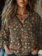 Women's shirt top V-neck printed shirt 082